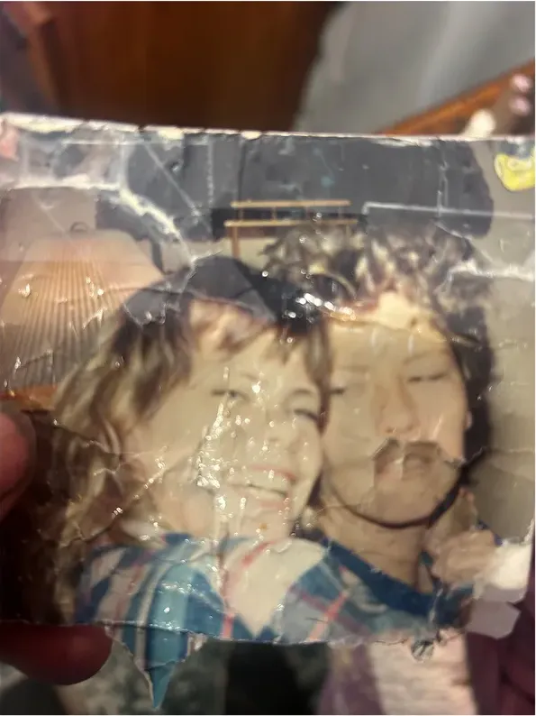 Original 1980s-plus photograph showing water damage, before photo restoration by MemoryCherish