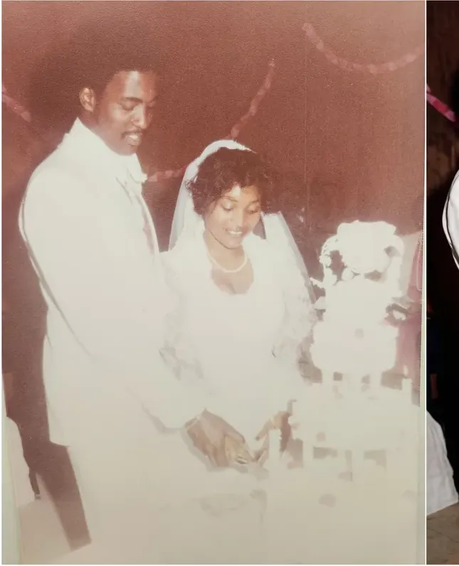 Discoloration on a 1980s-plus photograph, before hand restoration by MemoryCherish artists