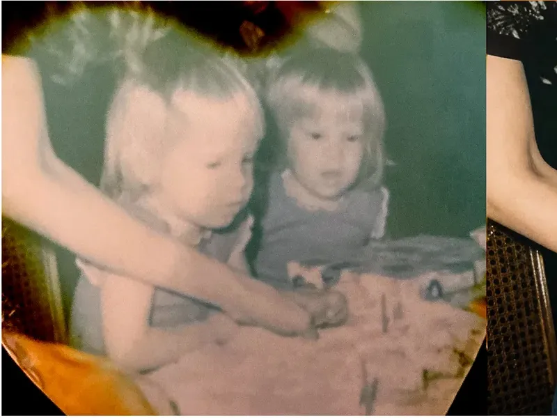 Discoloration on a 1950s-1970s photograph, before hand restoration by MemoryCherish artists