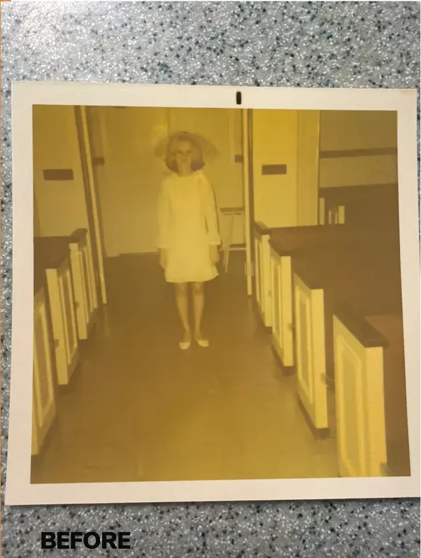 Original 1950s-1970s photograph showing discoloration, before photo restoration by MemoryCherish