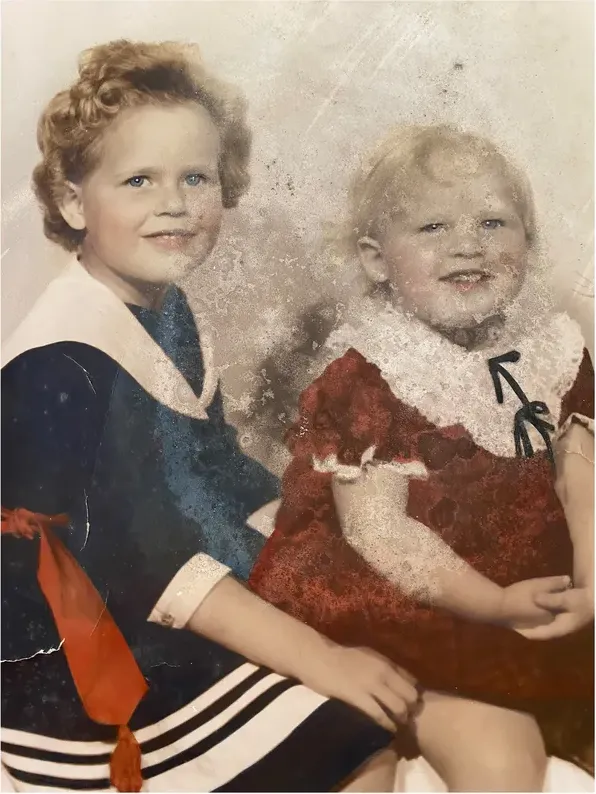Original pre-1950 photograph showing water damage, before photo restoration by MemoryCherish