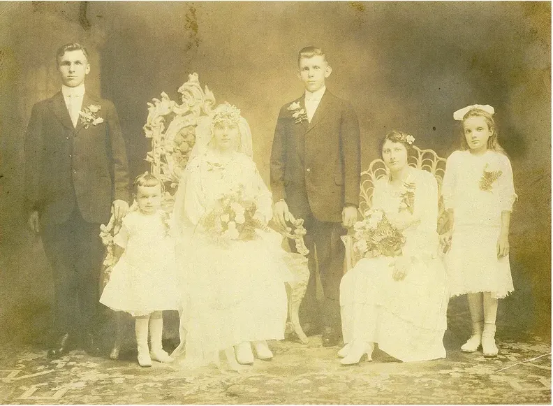 Black-and-white pre-1950 photograph before hand colorization by MemoryCherish artists