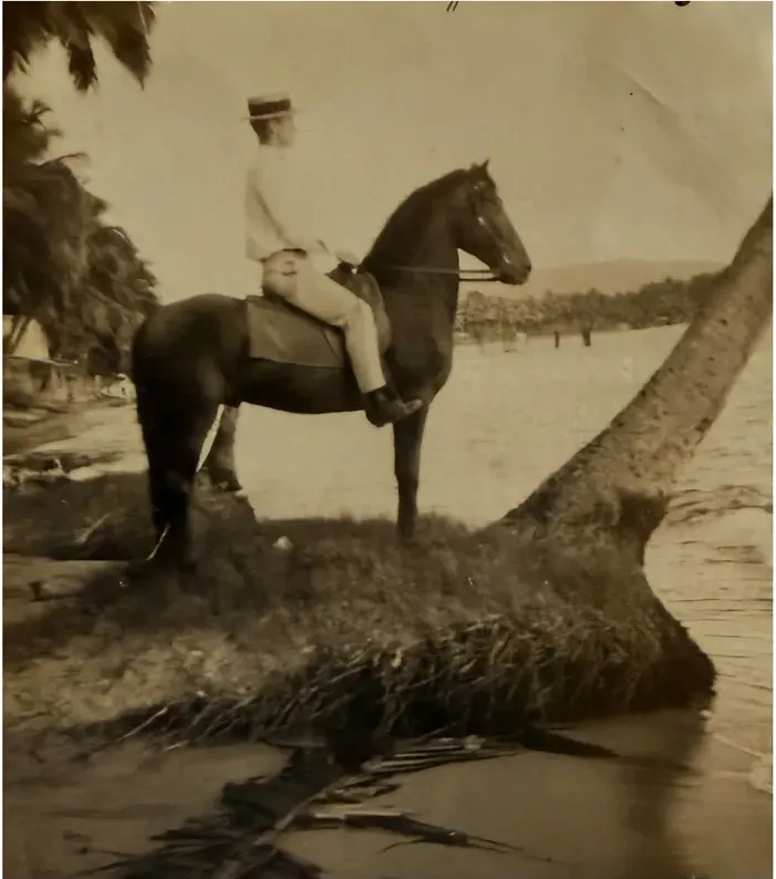 Stains and marks on a pre-1950 photograph, before hand restoration by MemoryCherish artists