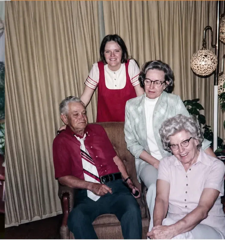 The same 1950s-1970s photo restored by hand at MemoryCherish, discoloration corrected and clarity brought back