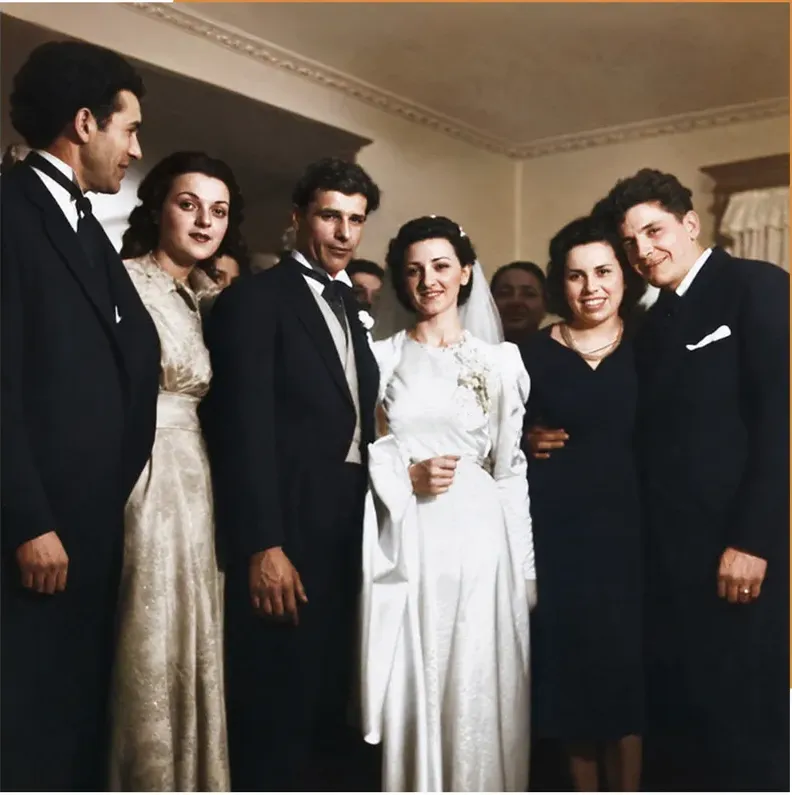 The same pre-1950 photograph after hand colorization by MemoryCherish, natural color added