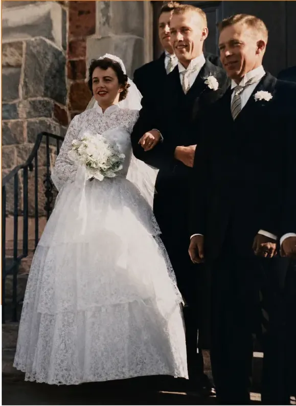 The same 1950s-1970s photograph after hand colorization by MemoryCherish, natural color added