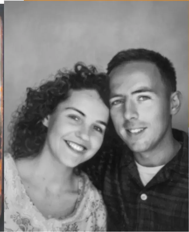 The same pre-1950 photograph after hand restoration by MemoryCherish, stains and marks repaired and detail recovered
