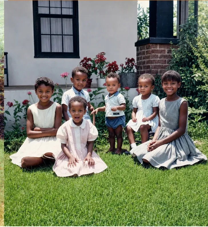 The same 1950s-1970s photograph after hand restoration by MemoryCherish, creases and tears repaired and detail recovered