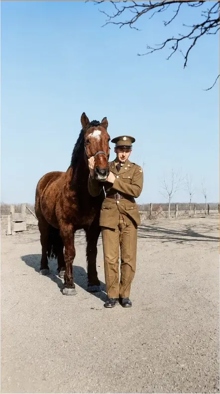The same pre-1950 photograph after hand colorization by MemoryCherish, natural color added
