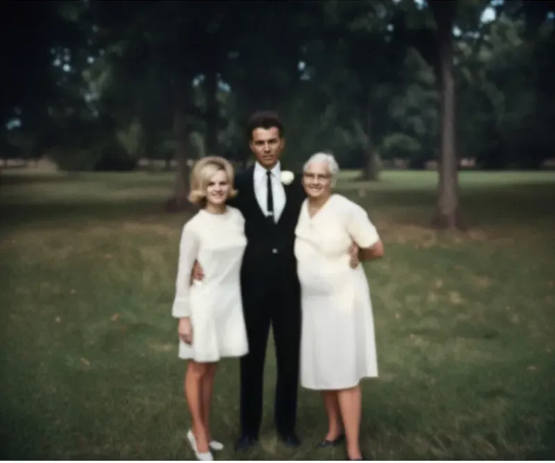 The same 1950s-1970s photo restored by hand at MemoryCherish, discoloration corrected and clarity brought back