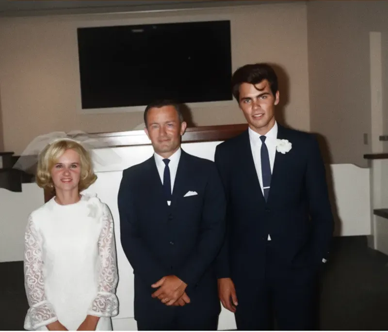 The same 1950s-1970s photograph after hand colorization by MemoryCherish, natural color added