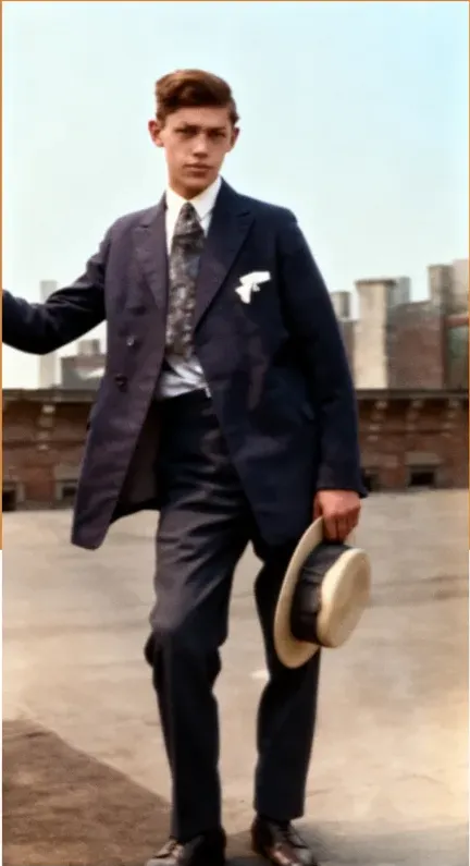The same pre-1950 photograph after hand colorization by MemoryCherish, natural color added
