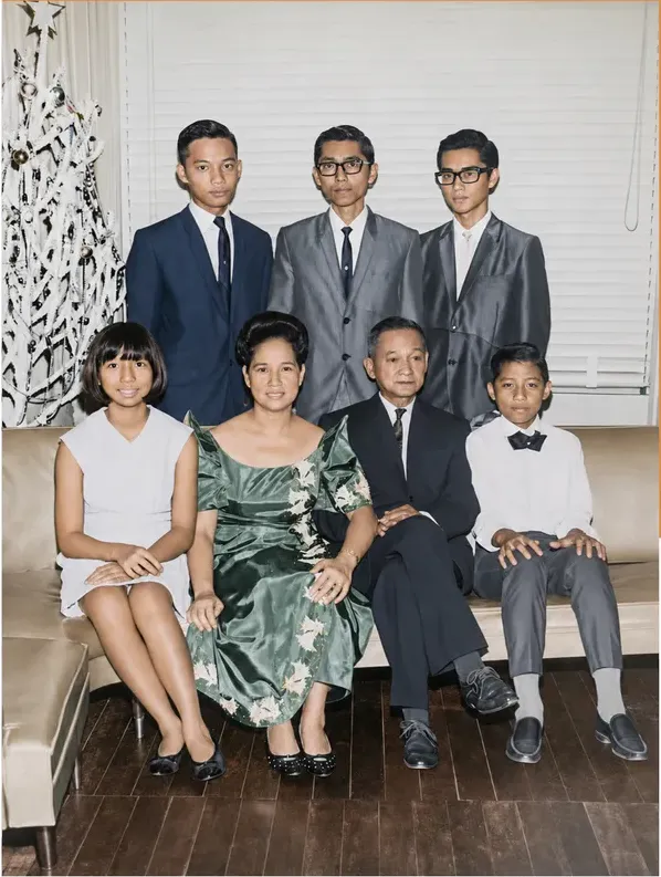 The same 1950s-1970s photograph after hand colorization by MemoryCherish, natural color added