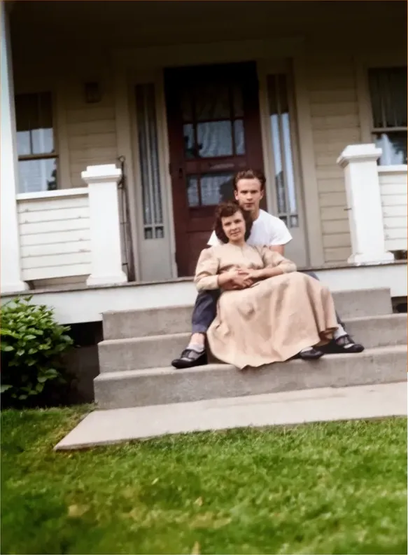 The same 1950s-1970s photograph after hand colorization by MemoryCherish, natural color added