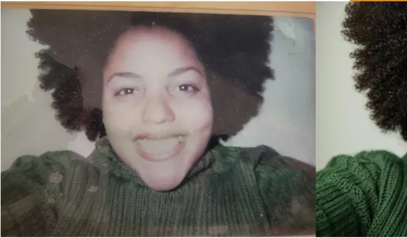 Fading on a 1950s-1970s photograph, before hand restoration by MemoryCherish artists