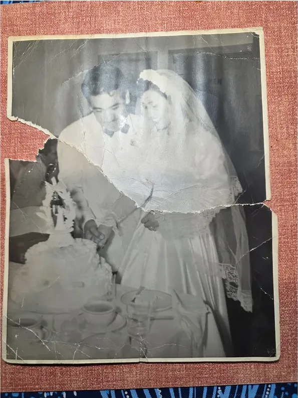 Black-and-white 1950s-1970s photograph before hand colorization by MemoryCherish artists