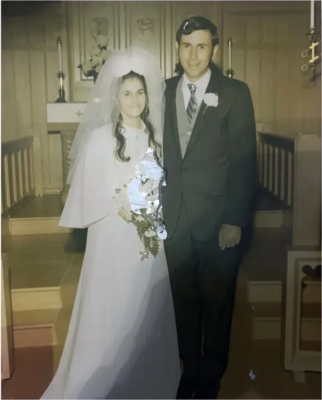 Original 1950s-1970s photograph showing stains and marks, before photo restoration by MemoryCherish