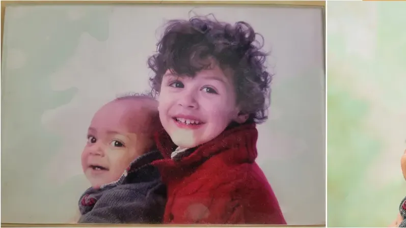 Discoloration on a 1980s-plus photograph, before hand restoration by MemoryCherish artists