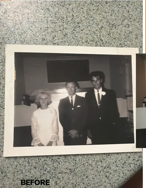 Black-and-white 1950s-1970s photograph before hand colorization by MemoryCherish artists