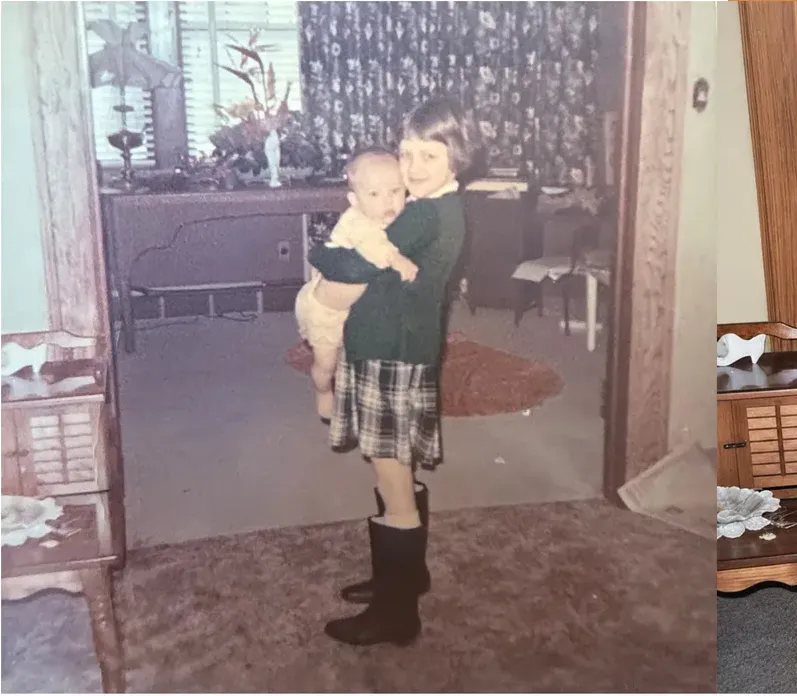 Discoloration on a 1950s-1970s photograph, before hand restoration by MemoryCherish artists