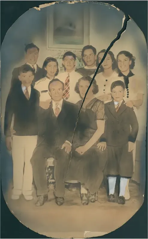 Original pre-1950 photograph showing water damage, before photo restoration by MemoryCherish
