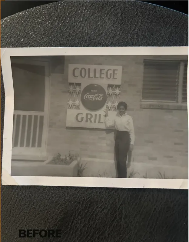 Black-and-white 1950s-1970s photograph before hand colorization by MemoryCherish artists
