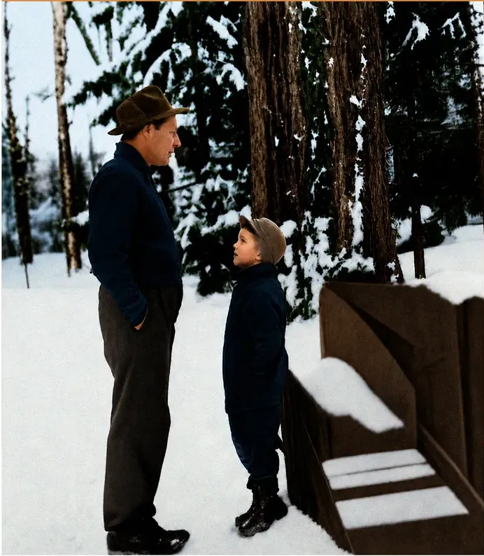 The same 1950s-1970s photograph after hand colorization by MemoryCherish, natural color added