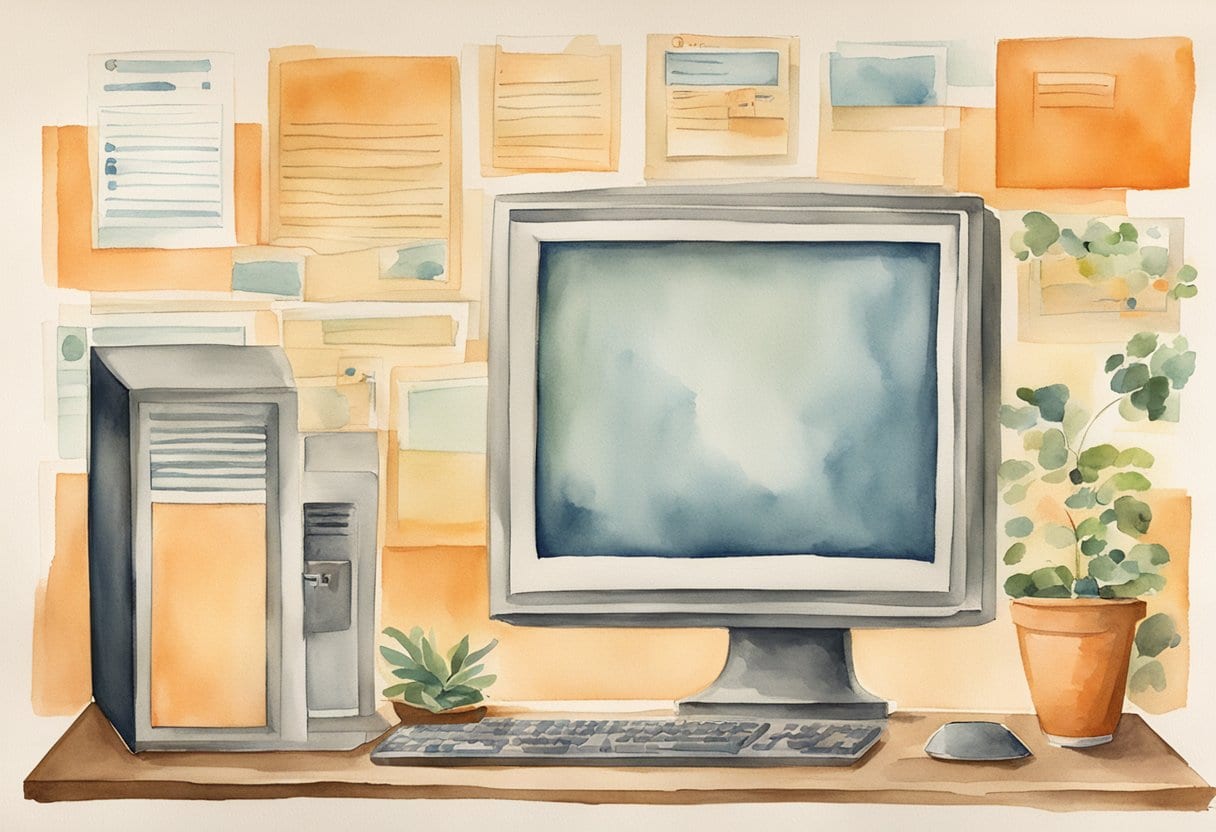 A computer screen with organized online accounts, a simple password management system, a secure digital vault, a designated digital executor, and clear instructions for loved ones