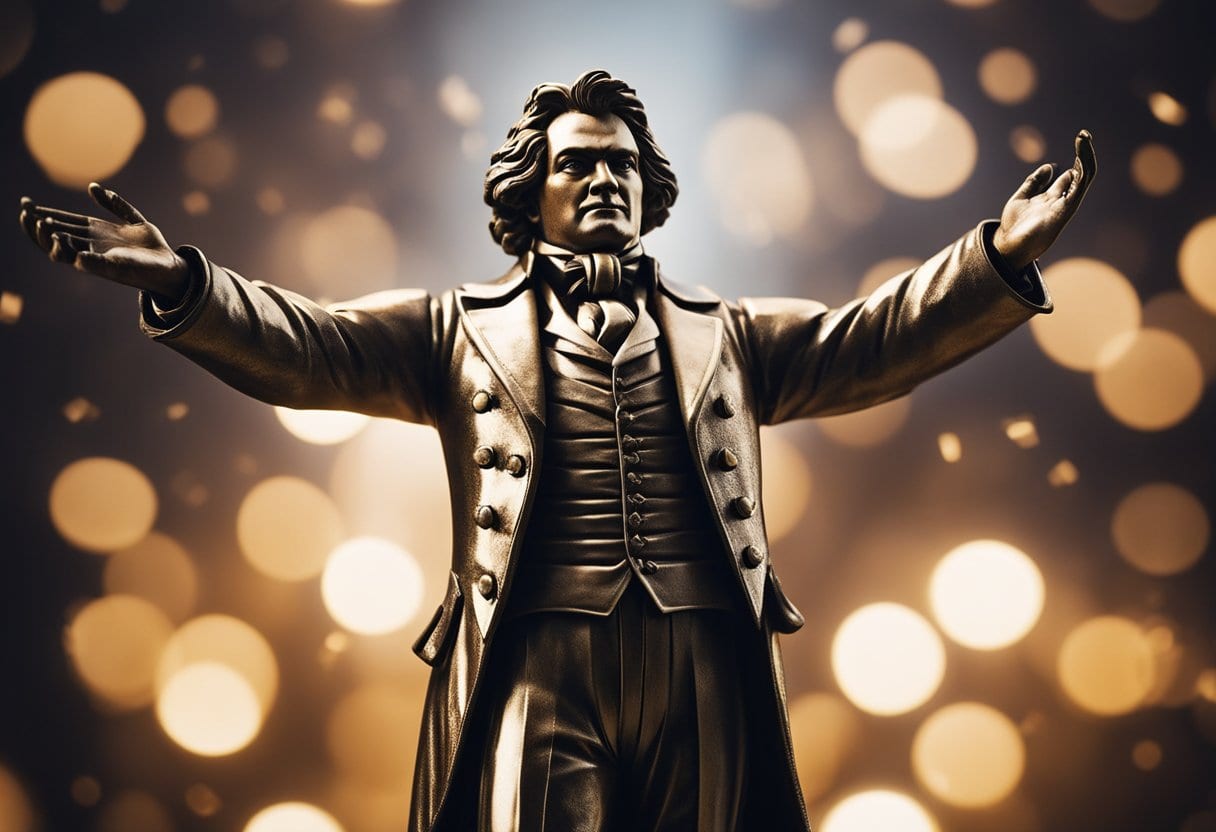 Beethoven's triumphant spirit shines through his powerful music, symbolizing his legacy of overcoming personal adversity
