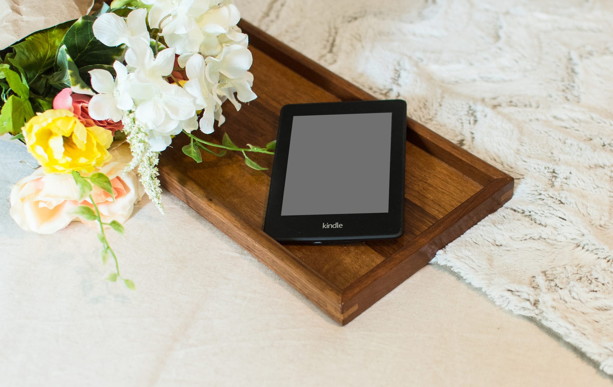 Free Black Tablet On Wooden Tray Stock Photo