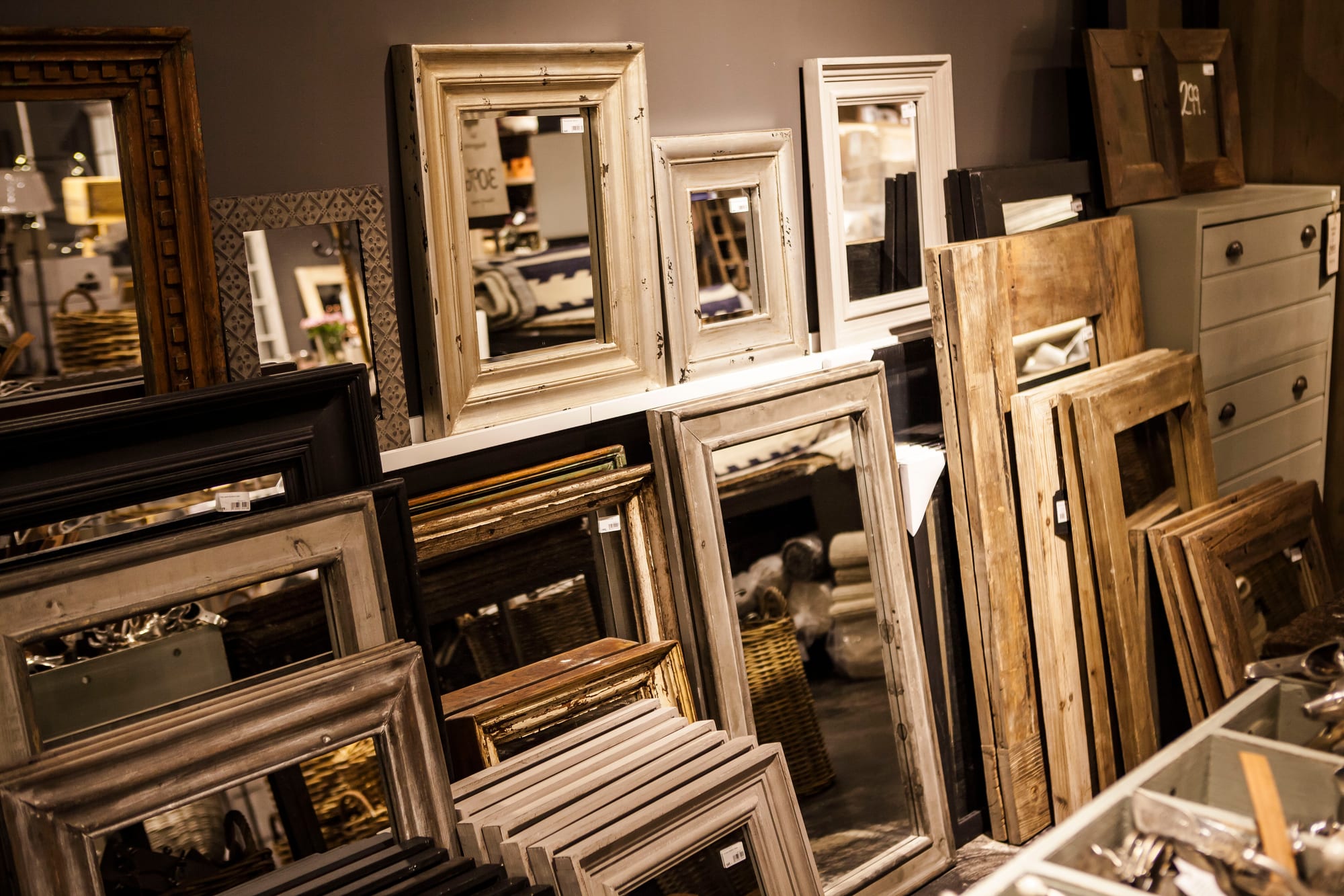 Free Brown Wooden Framed Mirror Lot Near Wall Stock Photo