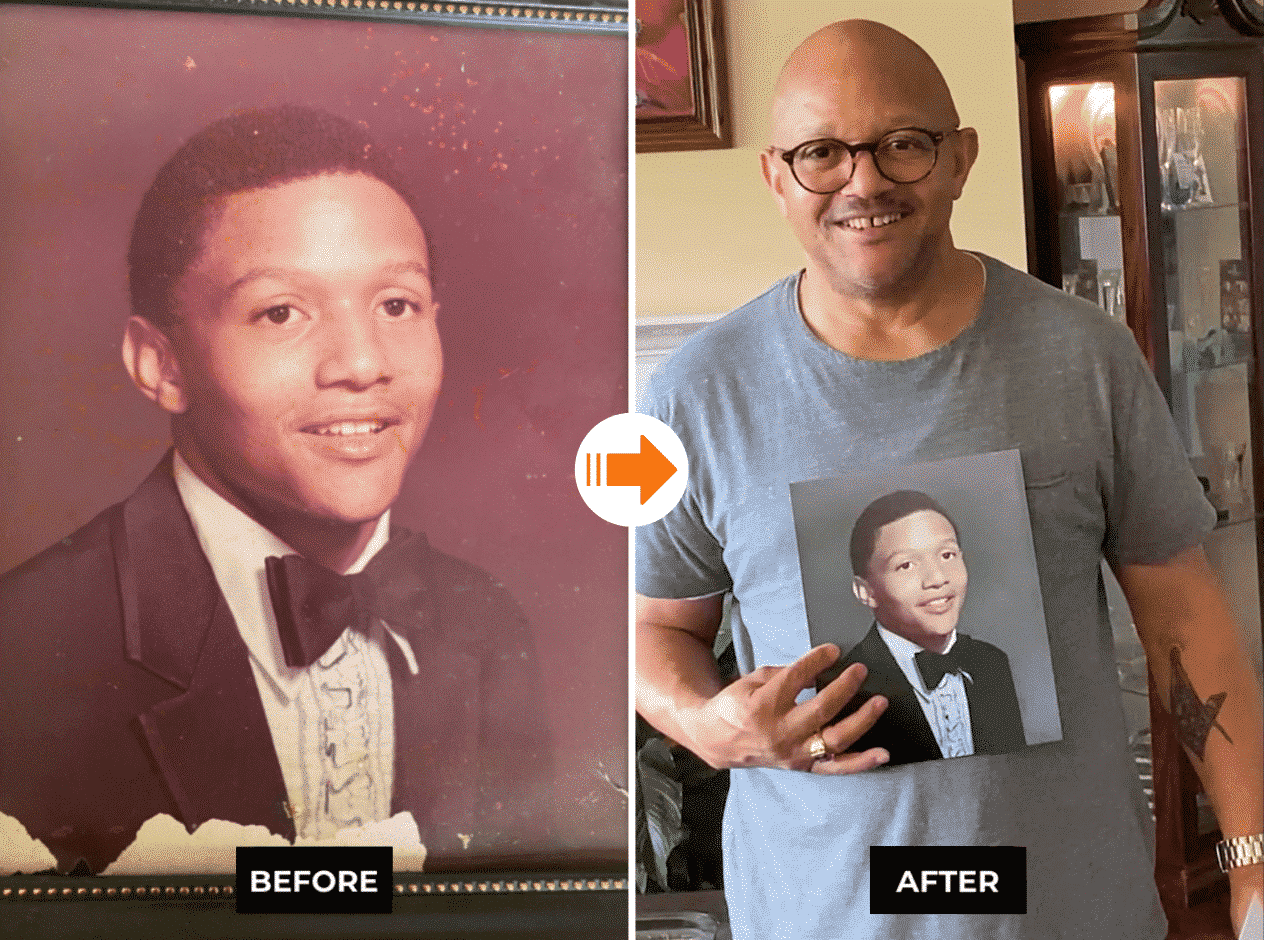 High-quality restoration of an old photo with water damage