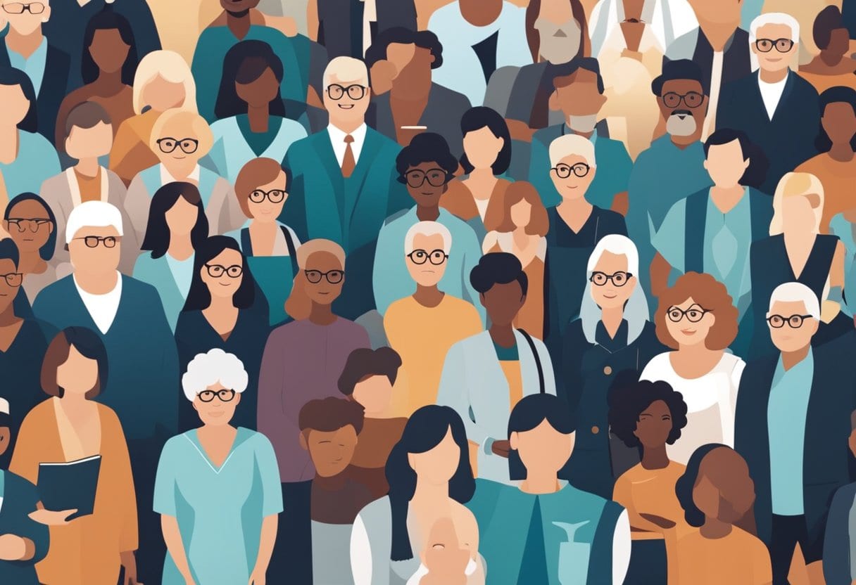 A group of diverse individuals gather to discuss patient rights and senior healthcare, promoting respectful treatment and advocacy awareness in the healthcare system