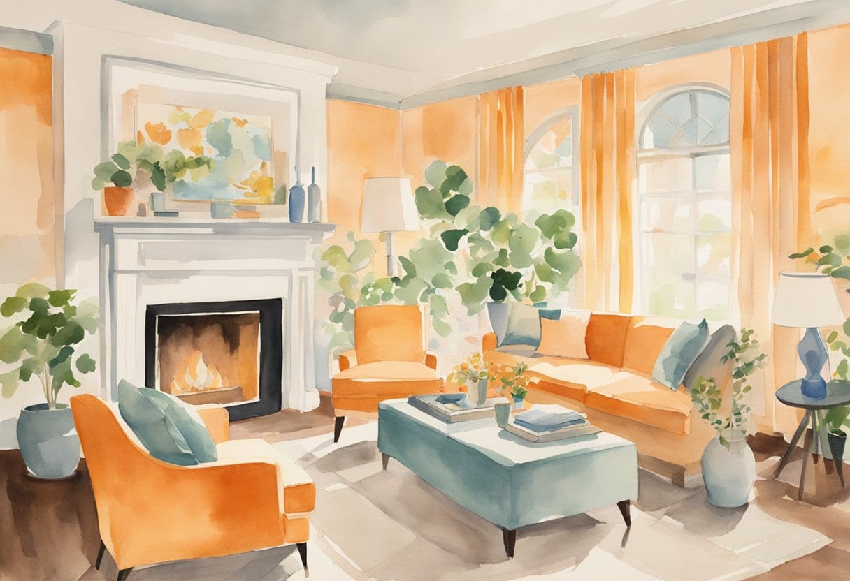 A living room with Phillips Hue smart lights, a senior-friendly smart home, and assistive devices