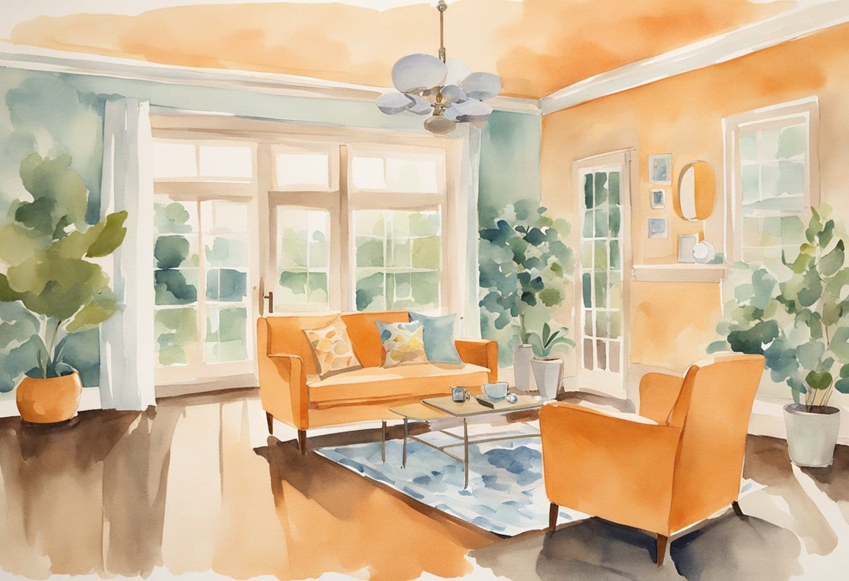 A senior-friendly smart home with the Ring Indoor Cam and other assistive devices, showcasing the integration of smart technology