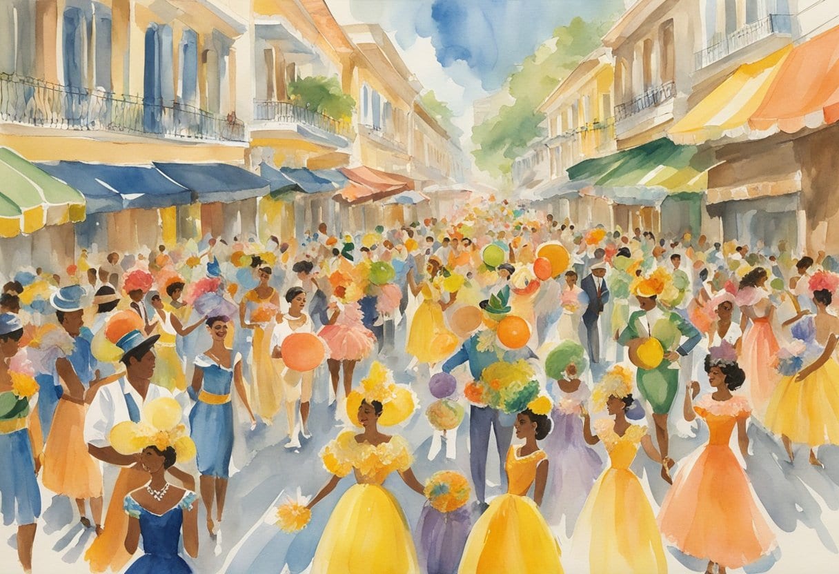 Colorful floats, vibrant costumes, and lively samba dancers fill the streets of Rio during the Carnival balls, celebrating the rich and diverse Brazilian culture