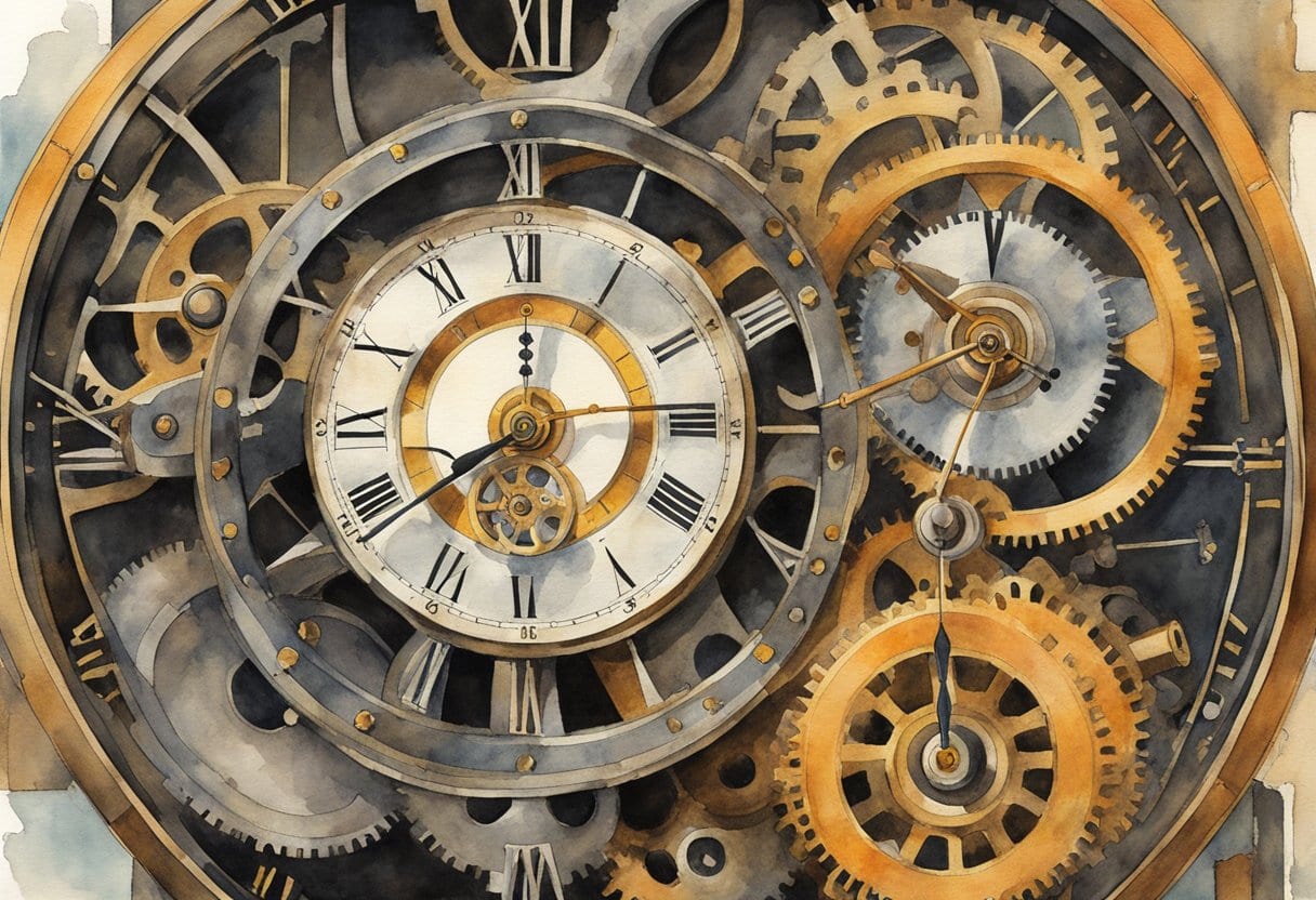 A Seth Thomas Regulator Wall Clock ticks with precision, gears turning and pendulum swinging, capturing the essence of mechanical clock invention and timekeeping in the world of horology
