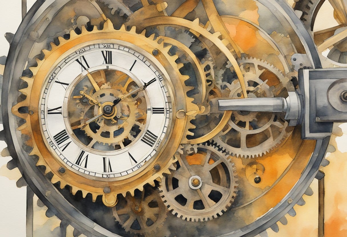 The intricate gears of Joseph Knibb's lantern clock spin, measuring time with precision. The brass and steel components gleam in the soft light, showcasing the mechanical marvel of this historic timekeeping invention