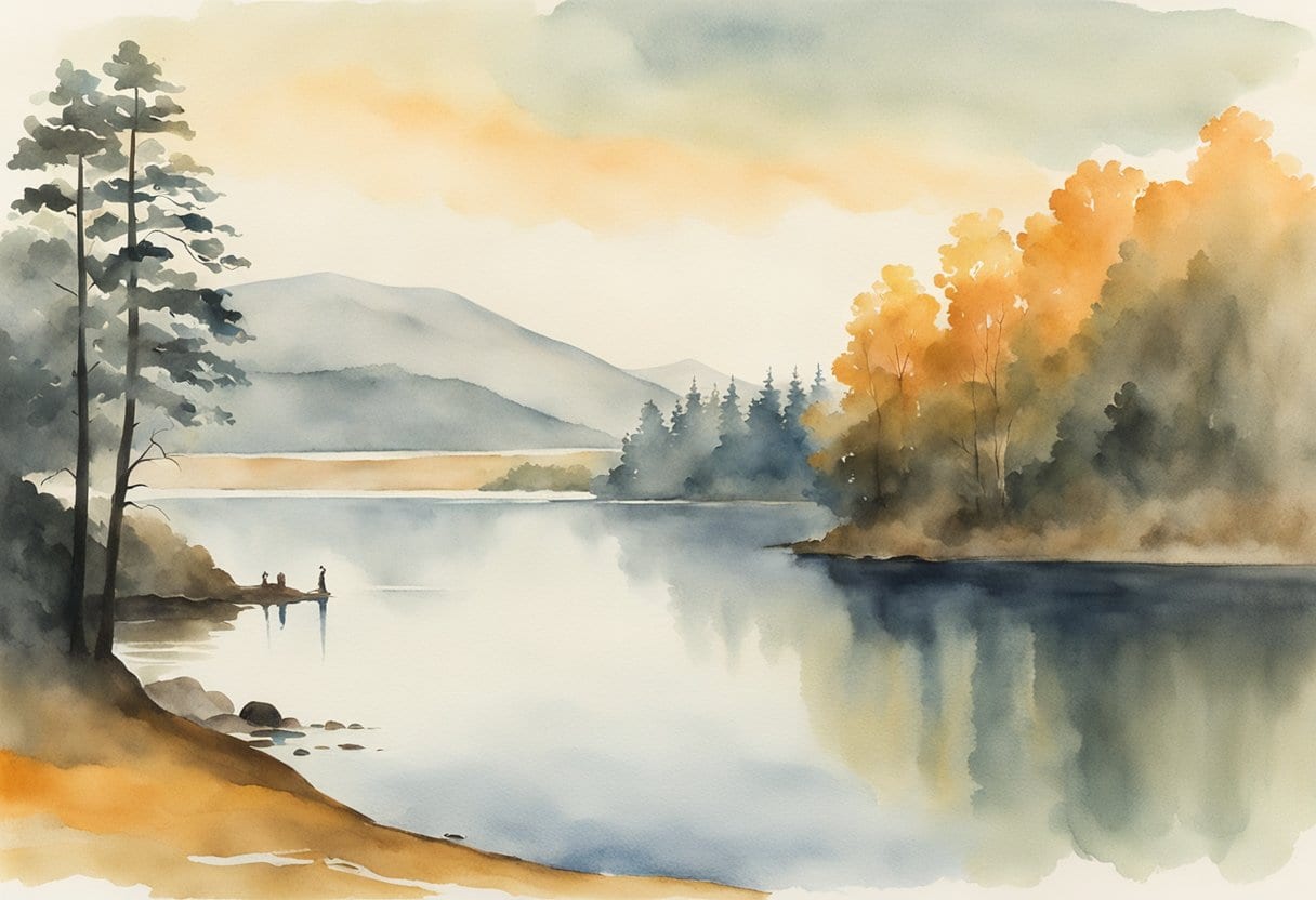 A misty Scottish lake, with a looming shadow beneath the surface, hinting at the presence of a mysterious creature - the infamous Loch Ness Monster
