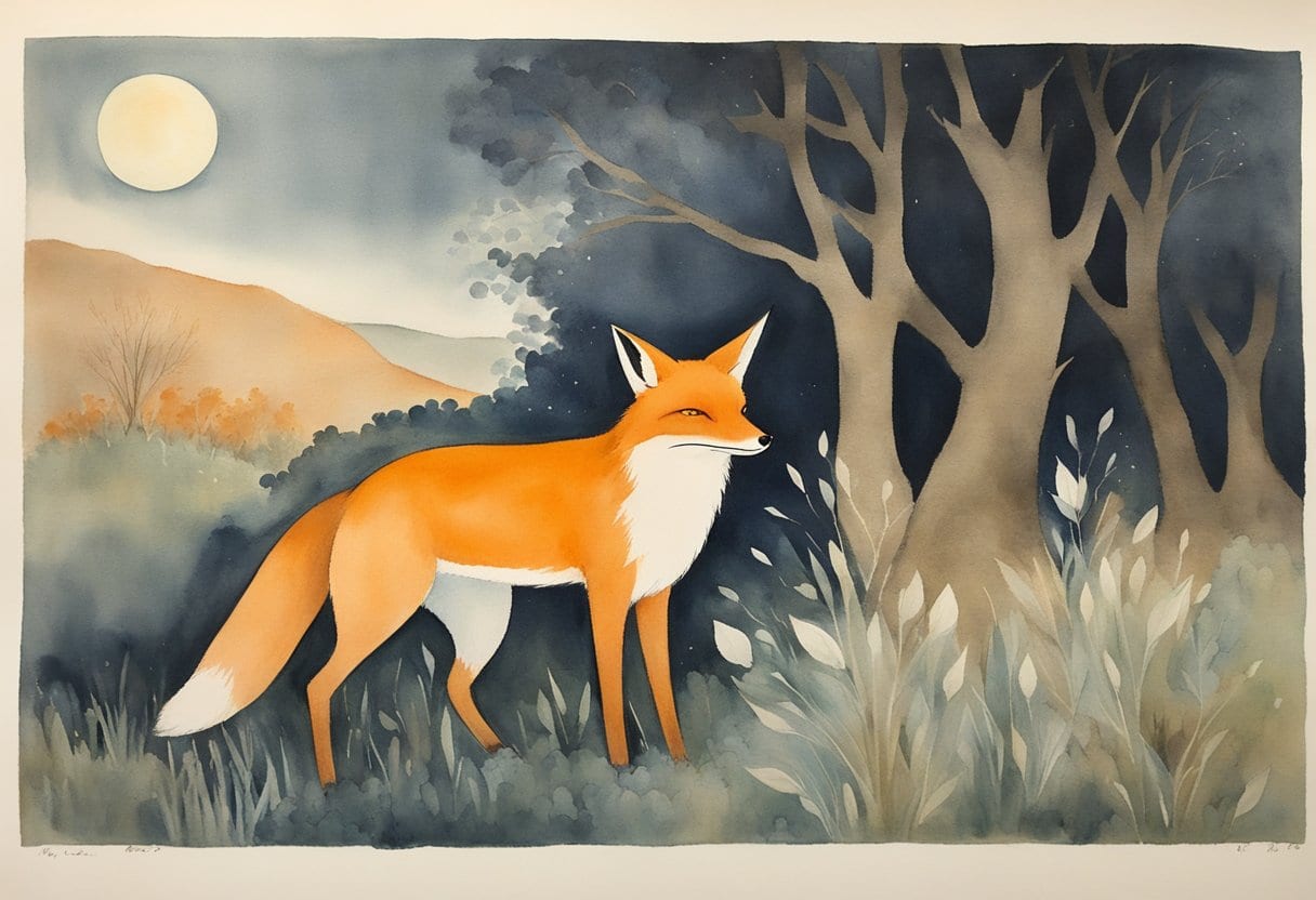 The sly fox outwits the farmer Huli Jing, a fox spirit, in a moonlit field