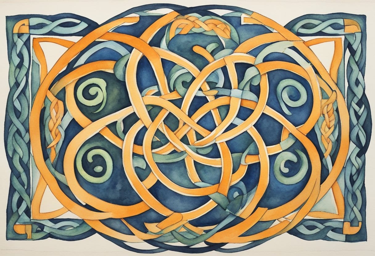 A Celtic Knot with intricate mystic designs, surrounded by Celtic art