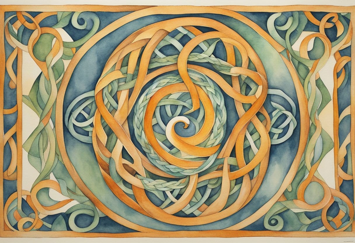 A Celtic Snake Knot twists and turns, entwined with other mystic Celtic designs, creating a mesmerizing piece of Celtic art