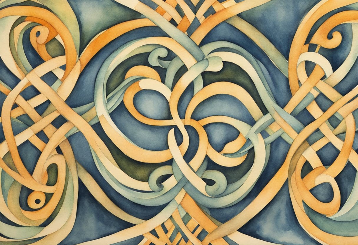 A Celtic knot twists and turns, intricate and mesmerizing, inspired by ancient mystic designs in Celtic art