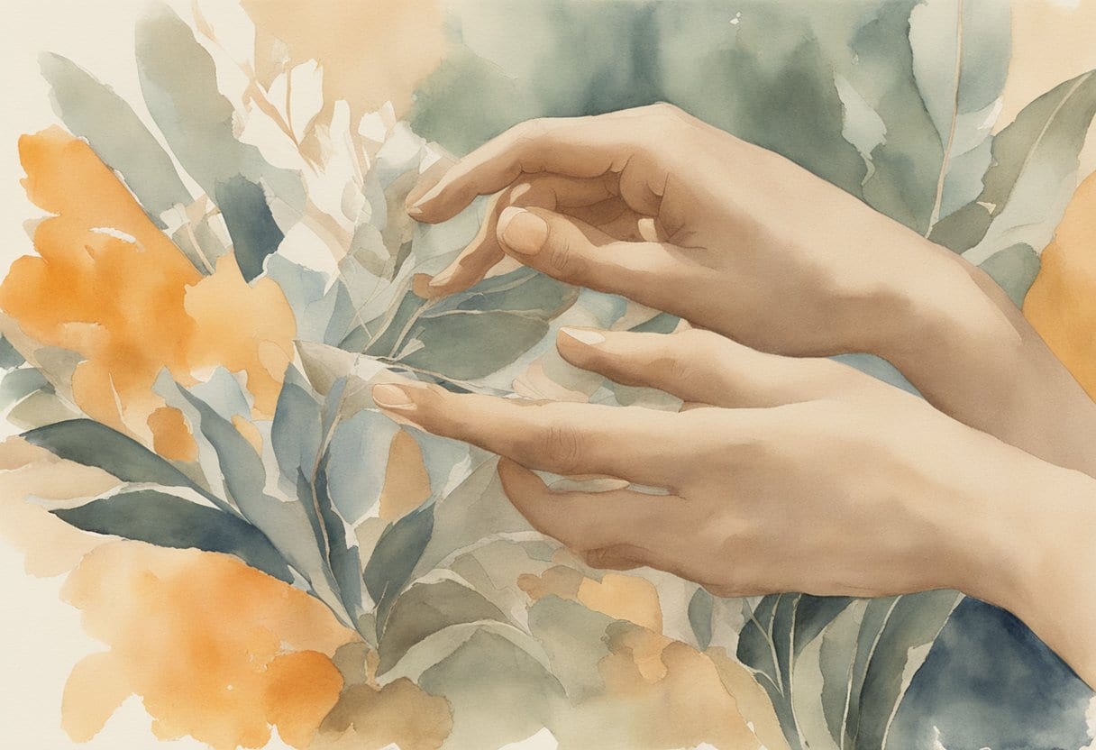 A pair of hands delicately working on a faded, torn photograph, carefully restoring it to its former glory