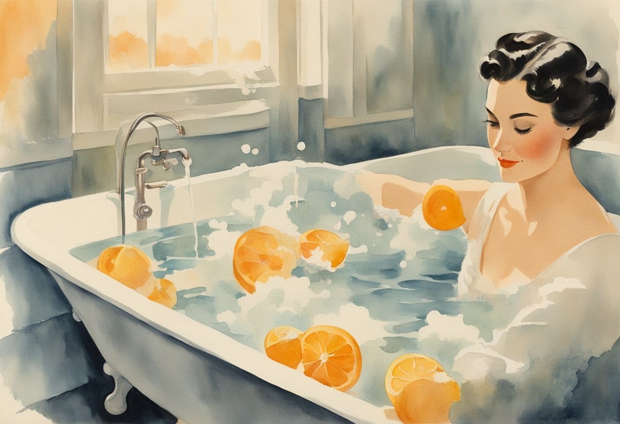 A vintage photograph being immersed in a bath of gentle cleaning solution, with soft brushes and cotton swabs nearby for delicate color restoration