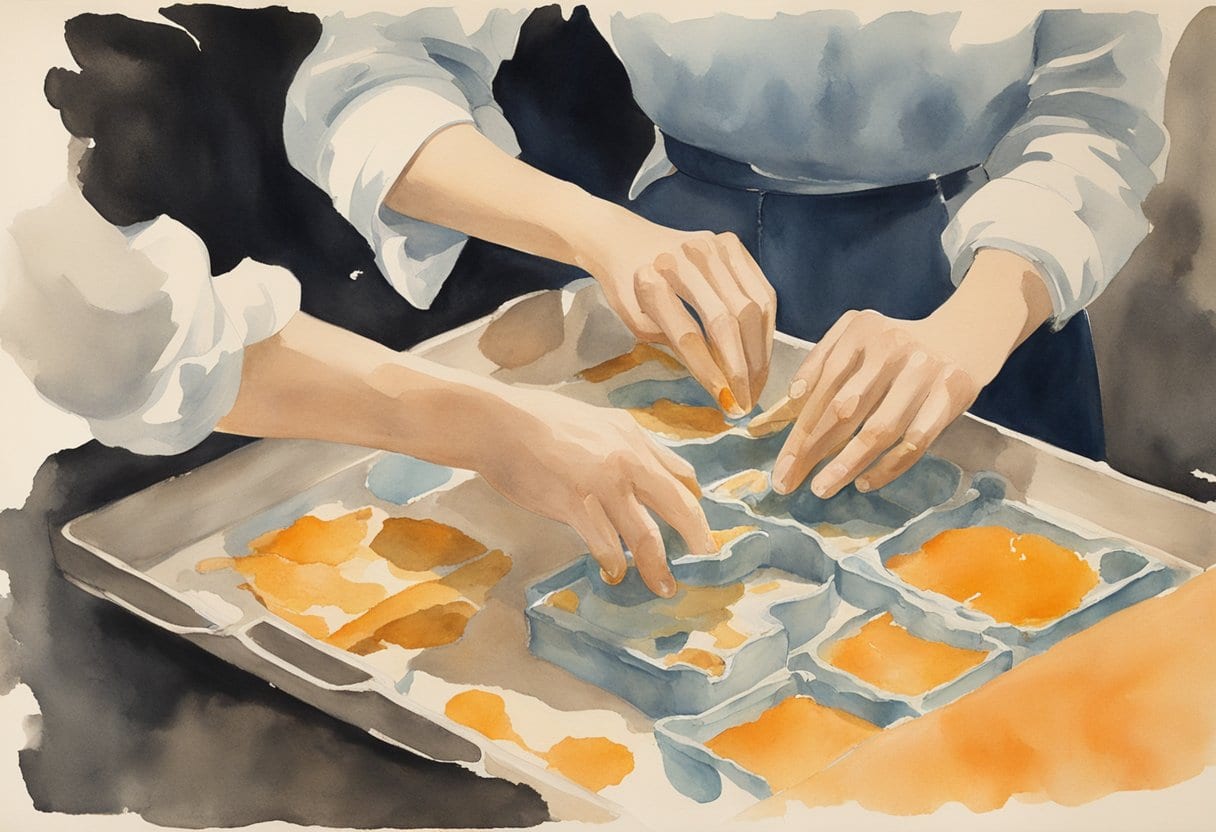 A pair of hands carefully peeling a mold-damaged photo from a surface, revealing the extent of the damage underneath