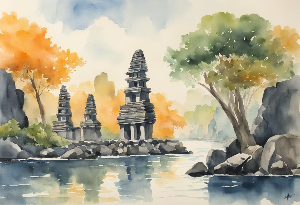 A network of stone canals and towering megalithic structures rise from the tranquil waters of Nan Madol, resembling a Pacific Venice