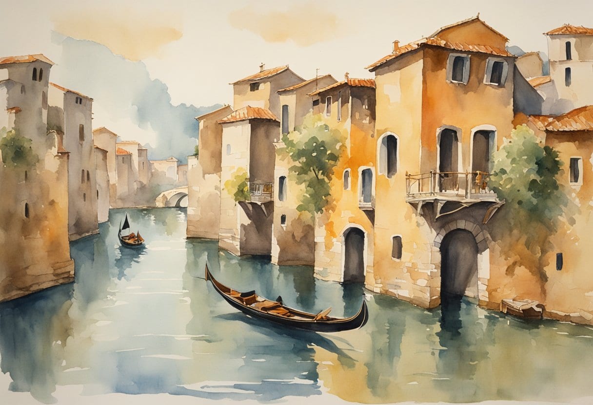 Ancient stone structures rise from the water, forming a network of canals and platforms resembling a Pacific Venice