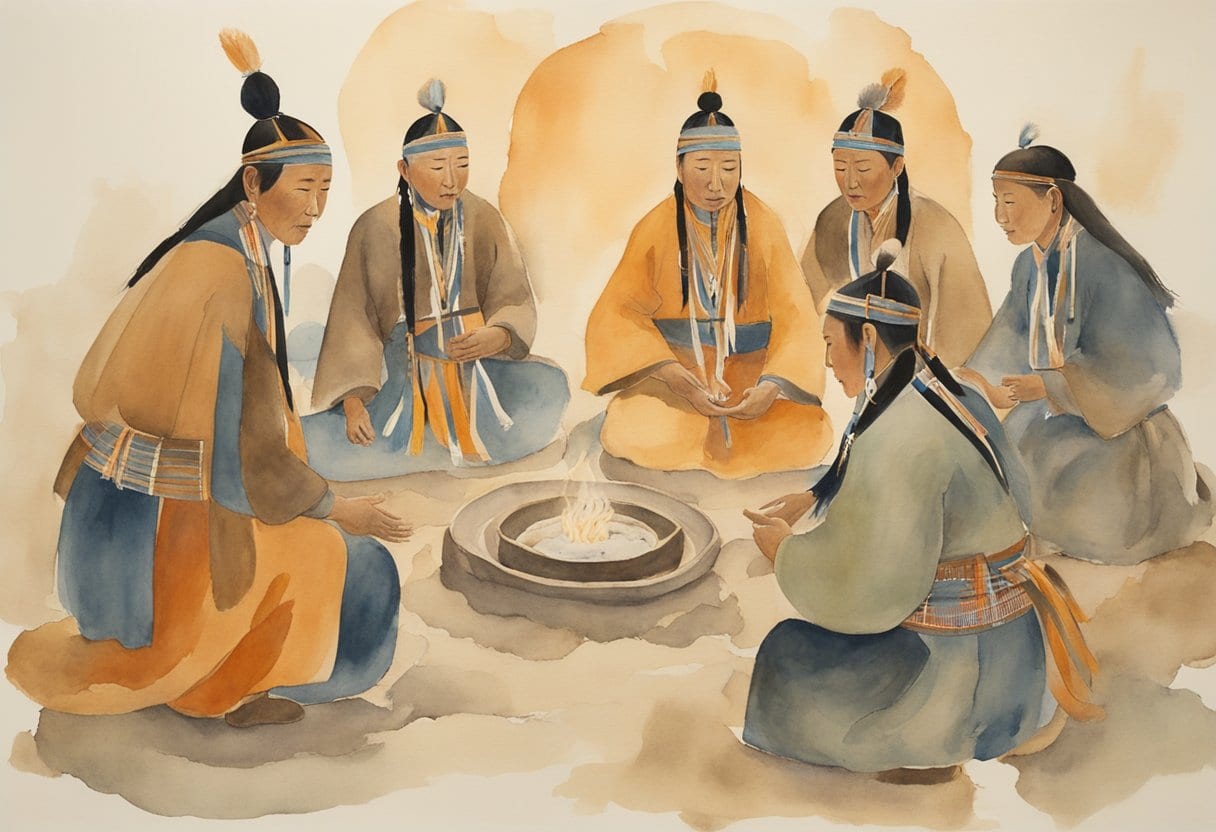 A group of Tuva healers perform shamanic rituals, using throat singing as a form of singing therapy