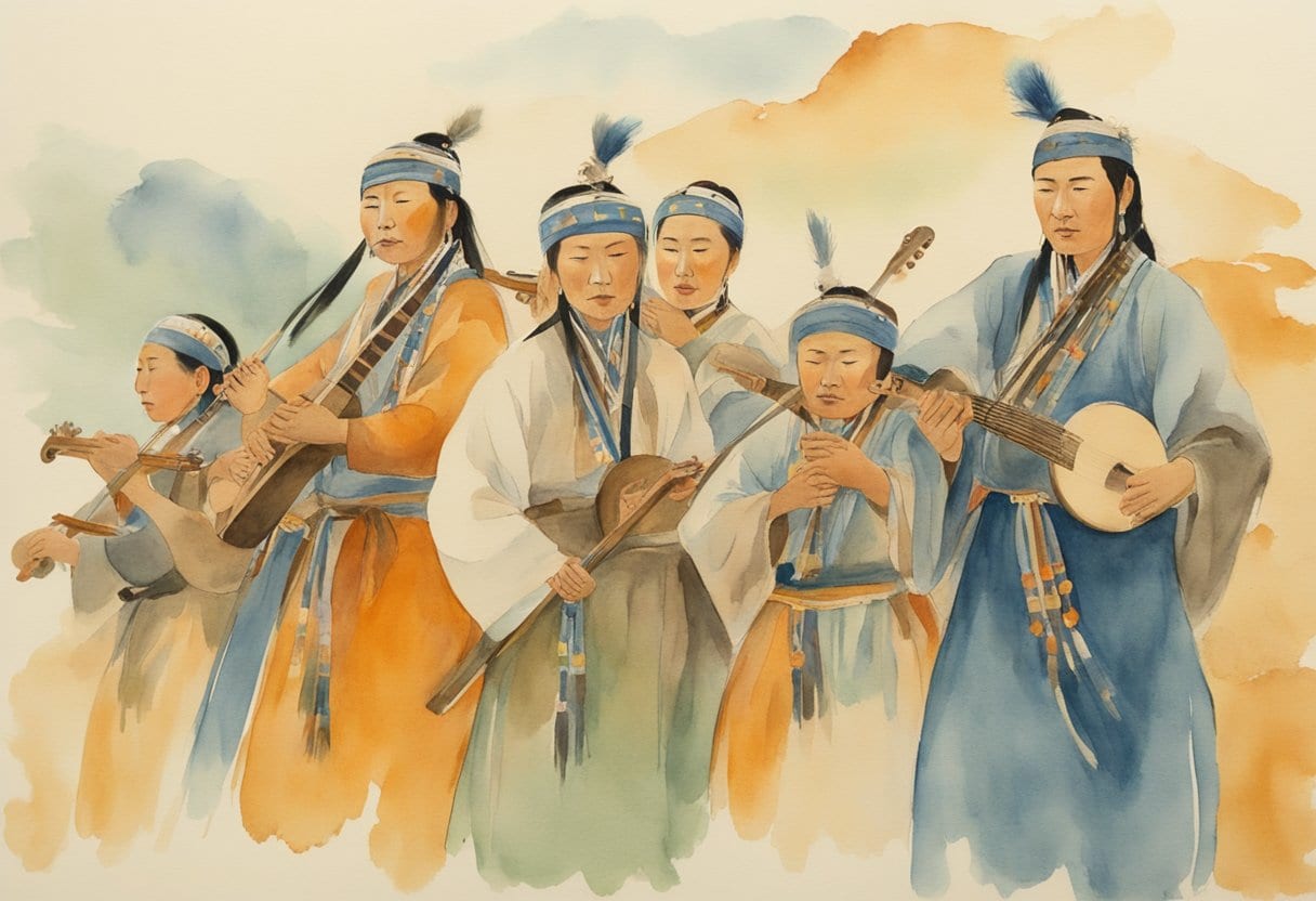 A group of Tuva healers perform ancient throat singing in a sacred ritual, using the unique technique as a form of singing therapy